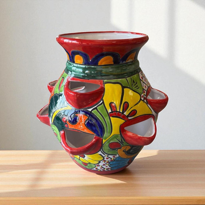 Handpainted Talavera Large Strawberry Planter Pot – Assorted Colors (Varying Design)