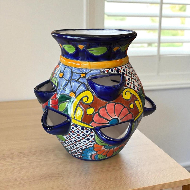 Handpainted Talavera Large Strawberry Planter Pot – Assorted Colors (Varying Design)