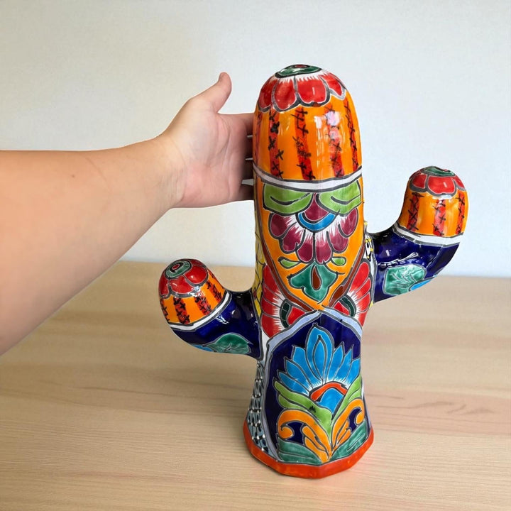 Hand Painted Mexican Talavera Flowering Desert Cactus (Varying Design) – Free Shipping (Contiguous U.S. Only)