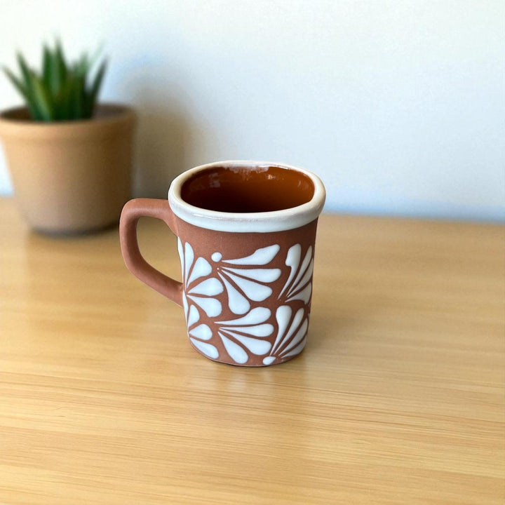 Hand Painted Clay Brown and White Mexican Rustic Squoval Mug (Cielito Lindo Inspired) – Set of 2
