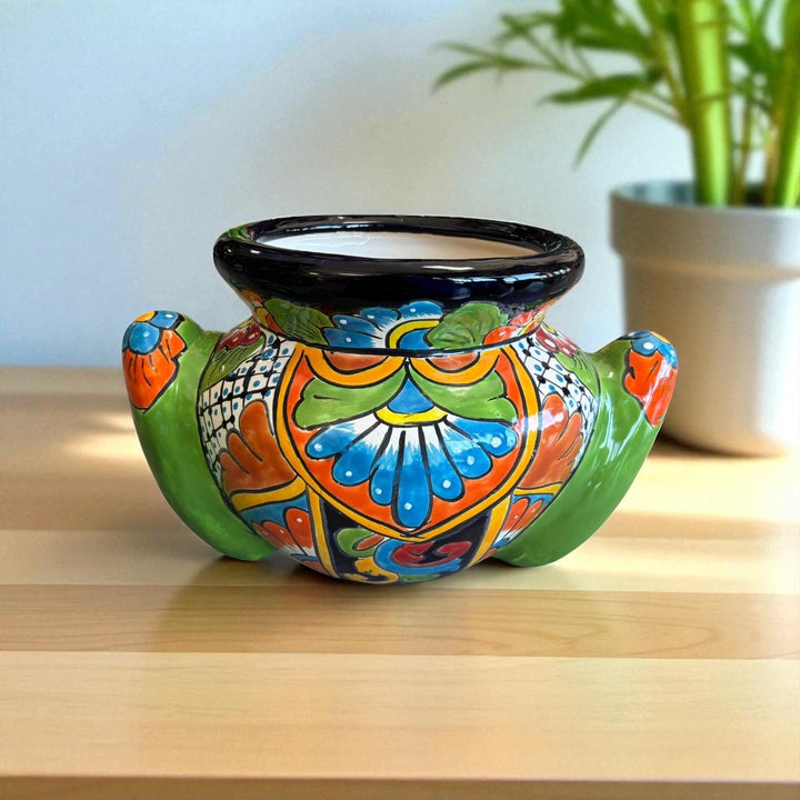 Hand Painted Talavera Vibrant Green Frog Outdoor Planter Pot (Varying Design) – Free Shipping (Contiguous U.S. Only)