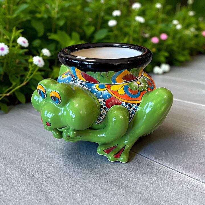 Hand Painted Talavera Vibrant Green Frog Outdoor Planter Pot (Varying Design) – Free Shipping (Contiguous U.S. Only)