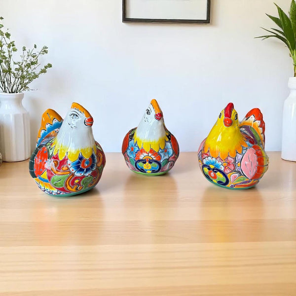 Cute Hand Painted Talavera Chicken Hen Sculpture (Varying Design)