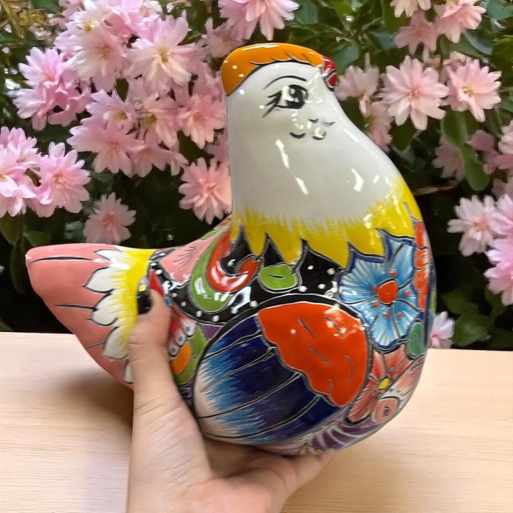 Cute Hand Painted Talavera Chicken Hen Sculpture (Varying Design)