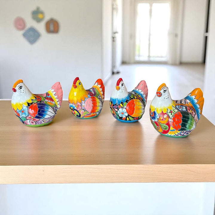 Cute Hand Painted Talavera Chicken Hen Sculpture (Varying Design)