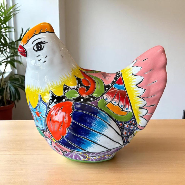Cute Hand Painted Talavera Chicken Hen Sculpture (Varying Design)