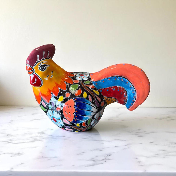 Cute Hand Painted Talavera Chicken Rooster Sculpture (Varying Design)
