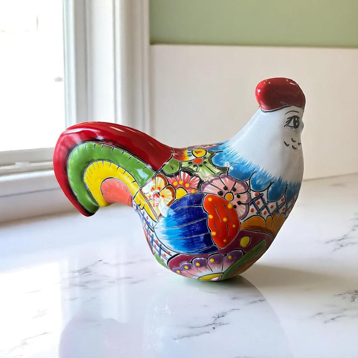 Cute Hand Painted Talavera Chicken Rooster Sculpture (Varying Design)