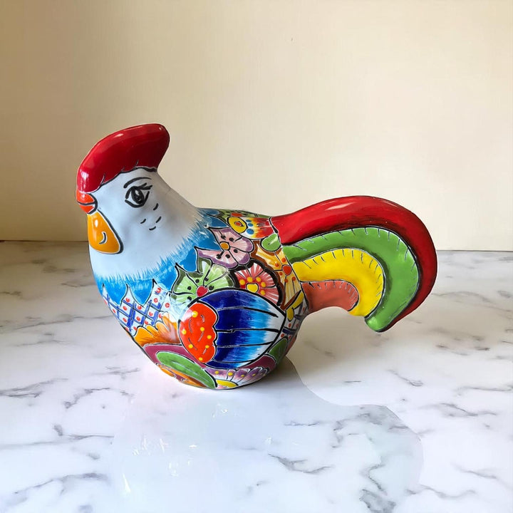 Cute Hand Painted Talavera Chicken Rooster Sculpture (Varying Design)