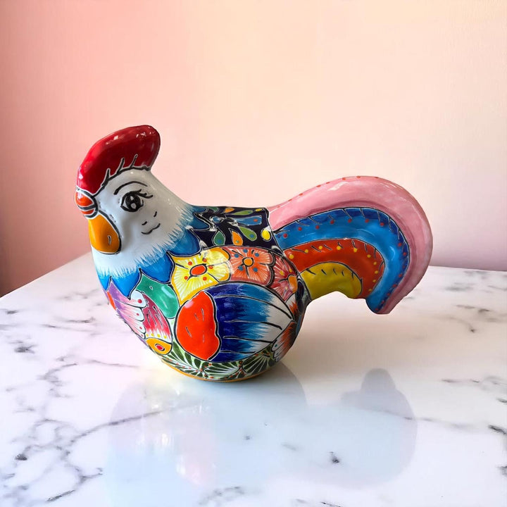 Cute Hand Painted Talavera Chicken Rooster Sculpture (Varying Design)