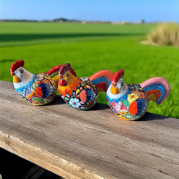 Cute Hand Painted Talavera Chicken Rooster Sculpture (Varying Design)