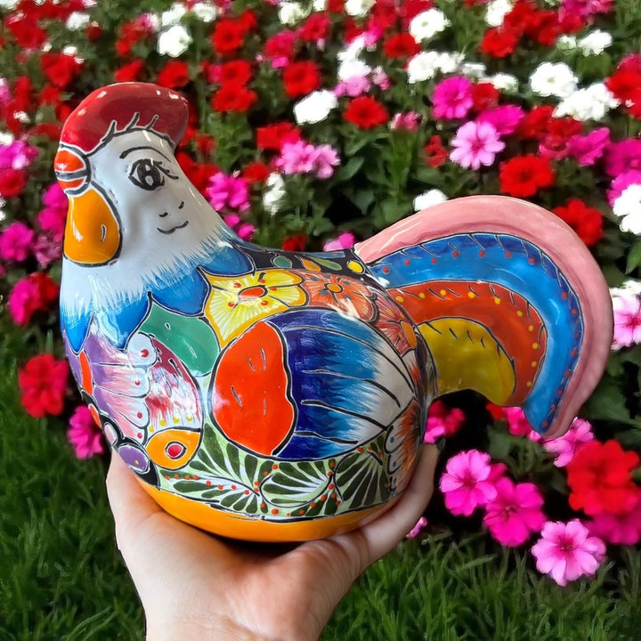Cute Hand Painted Talavera Chicken Rooster Sculpture (Varying Design)