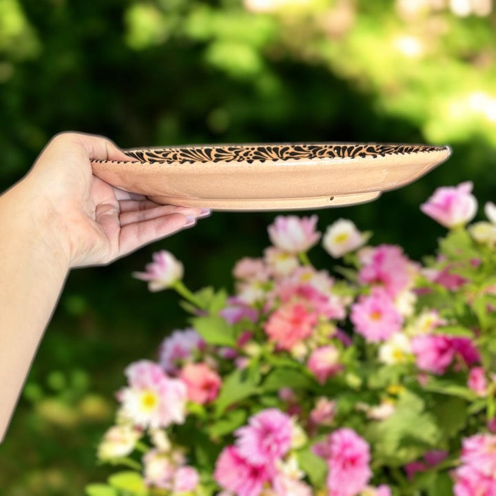 Beautiful Hand Painted Talavera Beige and Black Dinner Plates – Set of 2