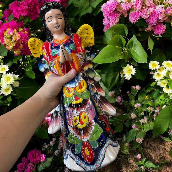Beautiful Hand Painted Mexican Talavera Praying Guardian Angel Sculpture (Varying Design)