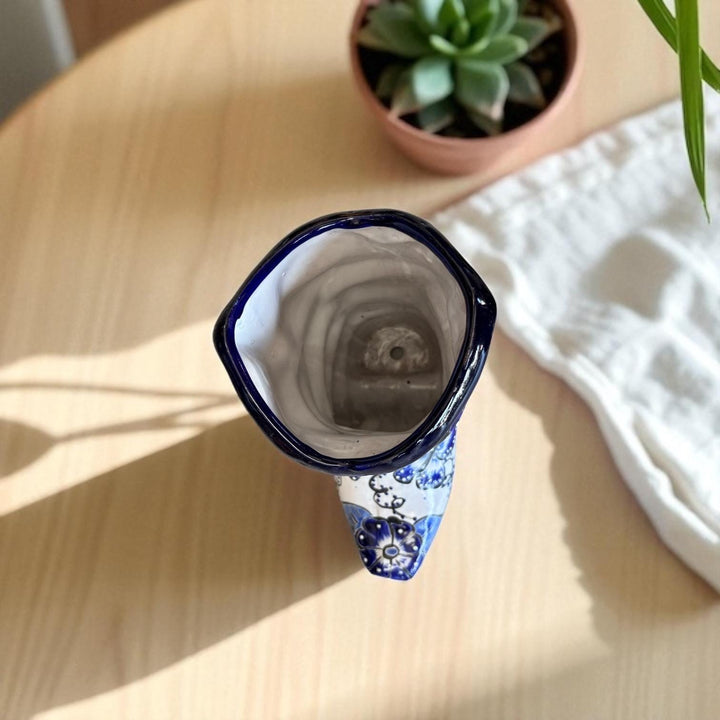 Handpainted Talavera Blue & White Butterfly Cowboy Boot Planter “Bota Vacera” (Varying Design)