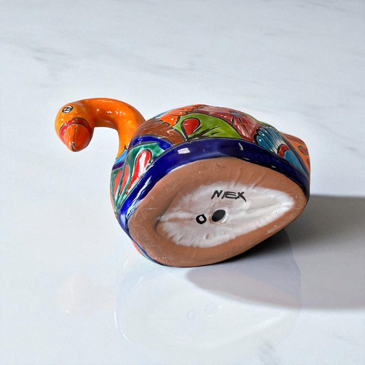 Hand Painted Mexican Talavera Orange Swan Planter Pot (Varying Design)