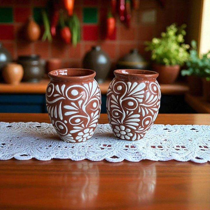 Hand Painted Talavera Brown and White Large Rustic Cantarito – Assorted Quantities