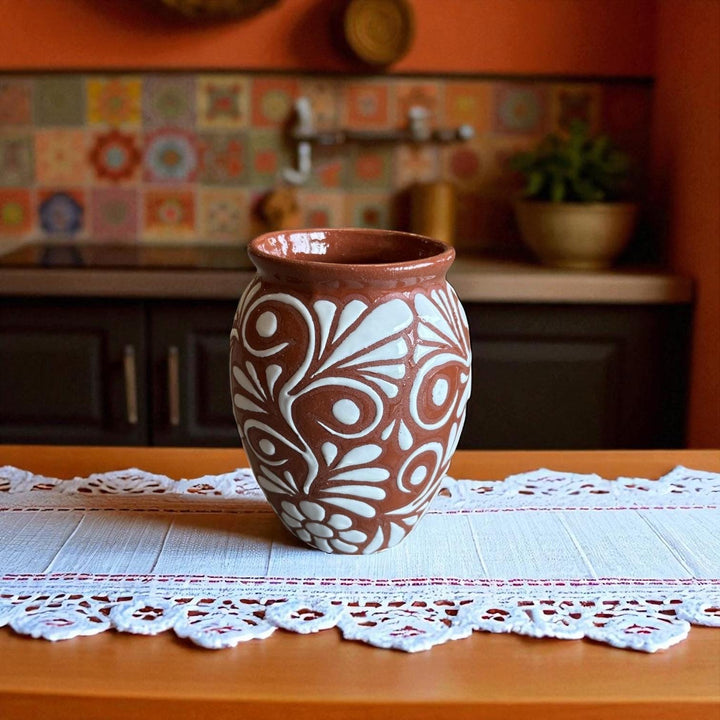 Hand Painted Talavera Brown and White Large Rustic Cantarito – Assorted Quantities