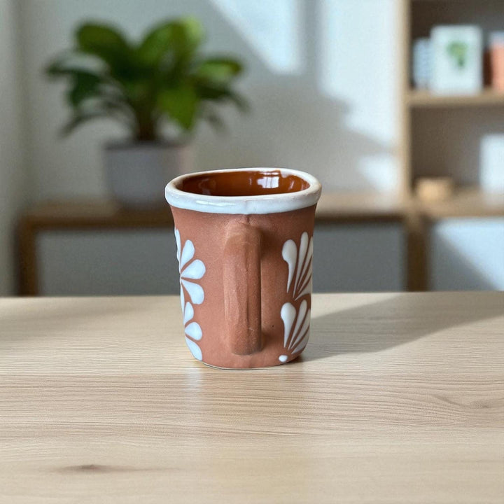 Hand Painted Clay Brown and White Mexican Rustic Squoval Mug (Cielito Lindo Inspired) – Set of 2