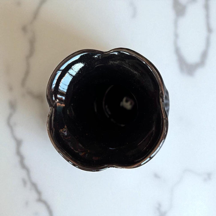 Hand Painted Mexican Black Clay and Black Rustic Clover Rim Vase (Cielito Lindo Inspired)