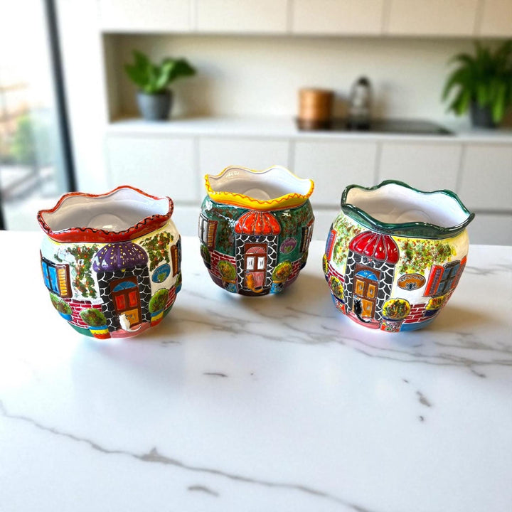Cute Hand Painted Cat Villa House Talavera Planter Pot – Assorted Designs