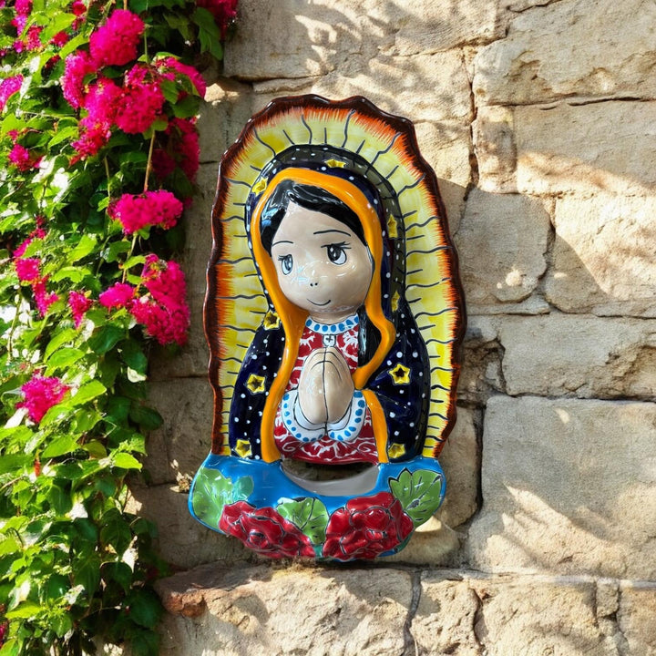 Beautiful Hand Painted Mexican Talavera Praying Virgin Mary Wall Decor (Varying Design)
