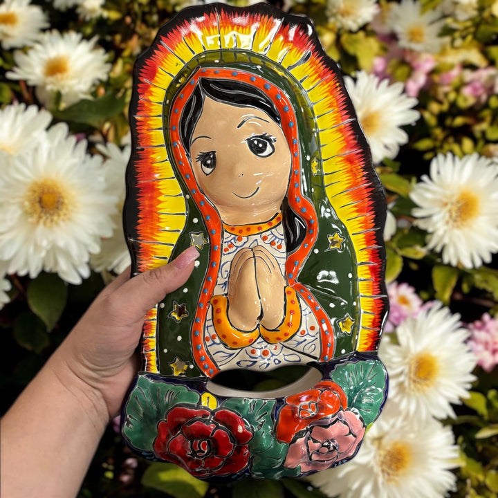 Beautiful Hand Painted Mexican Talavera Praying Virgin Mary Wall Decor (Varying Design)