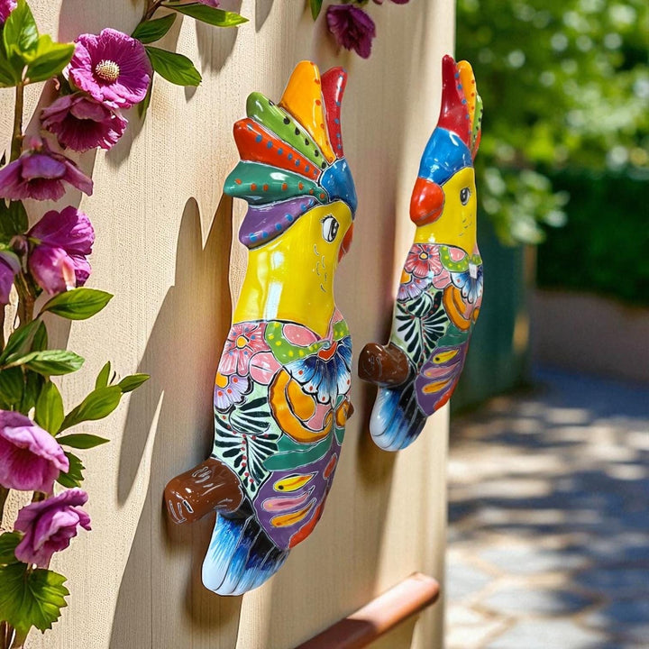 Hand Painted Talavera Love Birds Cockatoo Garden Wall Decor – Set of 2