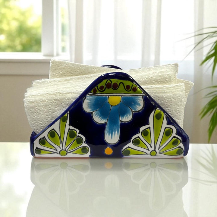 Hand Painted Talavera Dark Blue Floral Napkin Holder – Assorted Designs