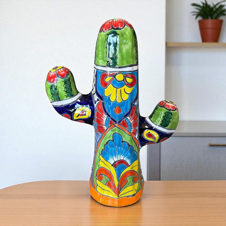 Hand Painted Mexican Talavera Flowering Desert Cactus (Varying Design) – Free Shipping (Contiguous U.S. Only)