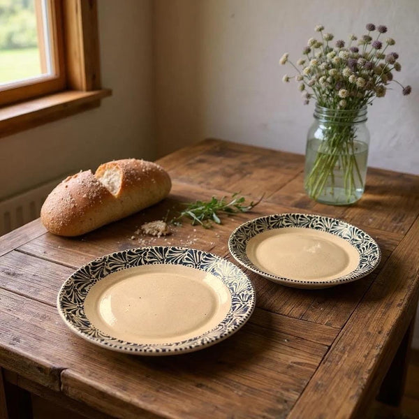 Beautiful Hand Painted Talavera Beige and Black Dinner Plates – Set of 2