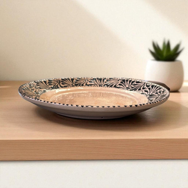 Beautiful Hand Painted Talavera Beige and Black Dinner Plates – Set of 2