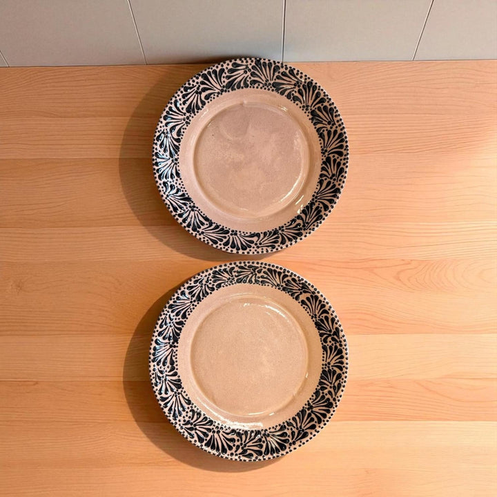 Beautiful Hand Painted Talavera Beige and Black Dinner Plates – Set of 2
