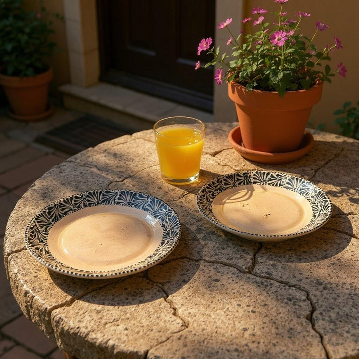 Beautiful Hand Painted Talavera Beige and Black Dinner Plates – Set of 2