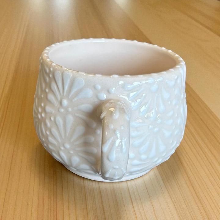 Beautiful Hand Painted Mexican Talavera Ivory and White Small Mug – Set of 2