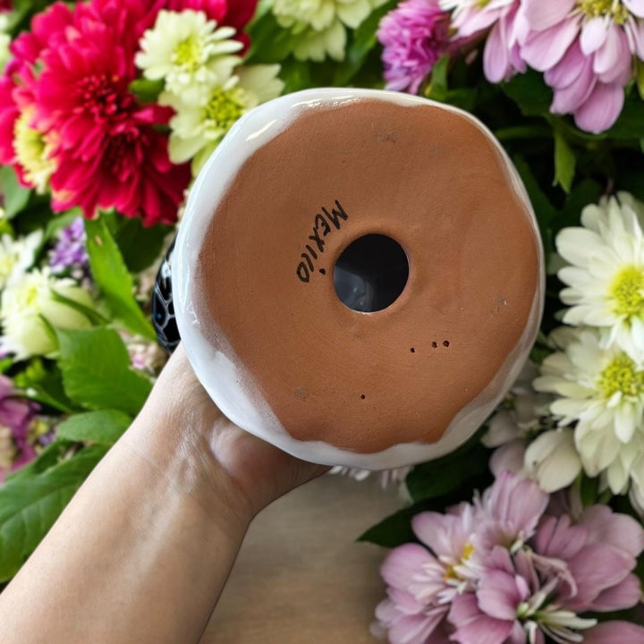 Beautiful Hand Painted Day of the Dead Talavera Frida Kahlo Inspired, Skeleton Dancer Planter Pot (Varying Design)