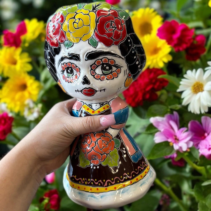 Beautiful Hand Painted Day of the Dead Talavera Frida Kahlo Inspired, Skeleton Dancer Planter Pot (Varying Design)