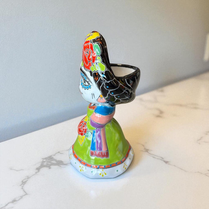 Beautiful Hand Painted Day of the Dead Talavera Frida Kahlo Inspired, Skeleton Dancer Planter Pot (Varying Design)