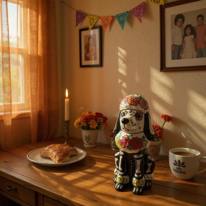 Day of the Dead Hand Painted Skeleton Poodle Dog Figure (Varying Design)