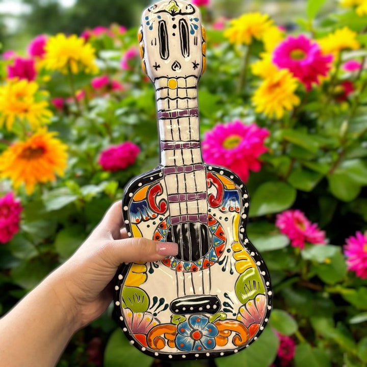 Colorful Mexican Talavera Guitar Sculpture Wall Decor (Varying Design)