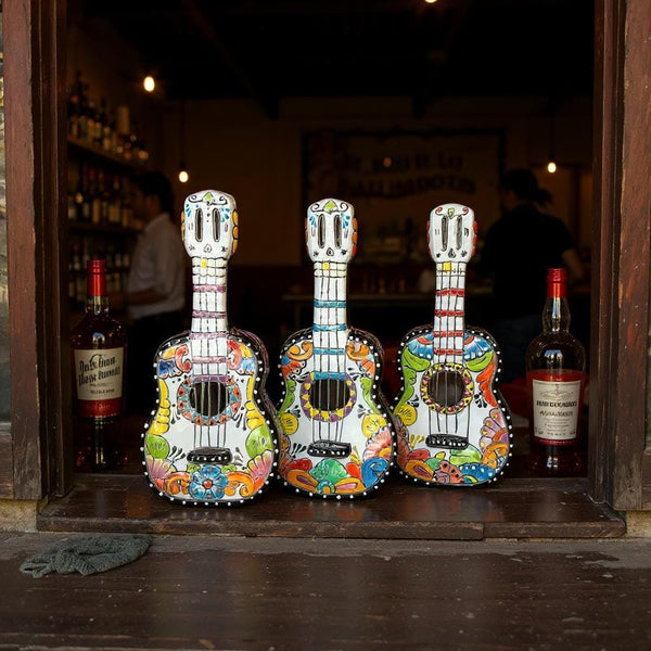 Colorful Mexican Talavera Guitar Sculpture Wall Decor (Varying Design)