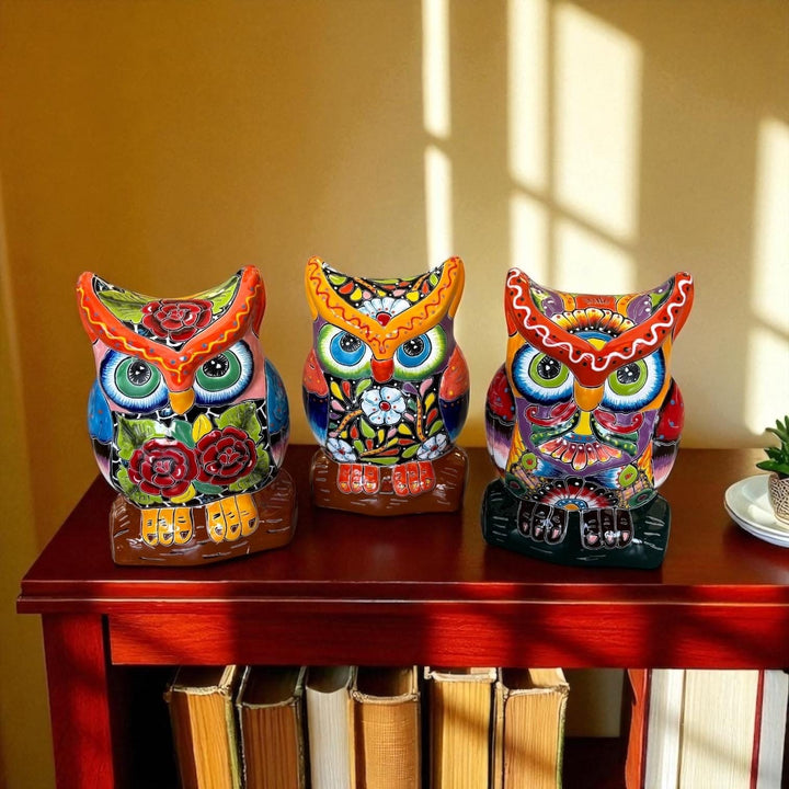 Beautiful Hand Painted Colorful Talavera Owl Planter Pot (Varying Design)