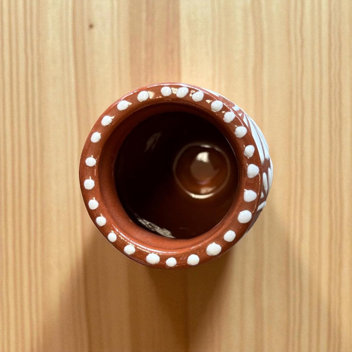 Hand Painted Talavera Rustic Brown and White Floral Cantarito Cup – Set of 2