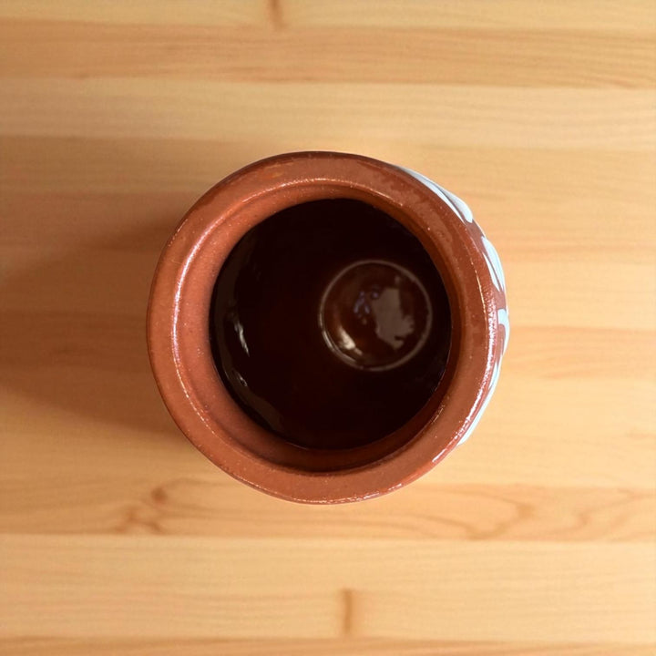 Hand Painted Talavera Rustic Brown and White Floral Cantarito Cup – Set of 2