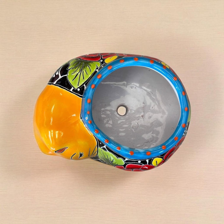 Cute Hand Painted Talavera Sleeping Kitty Cat Planter Pot – Assorted Colors (Varying Design)