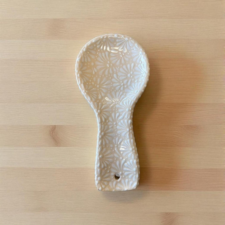 Hand Painted Ivory and White Mexican Spoon Rest (Cielito Lindo Inspired)