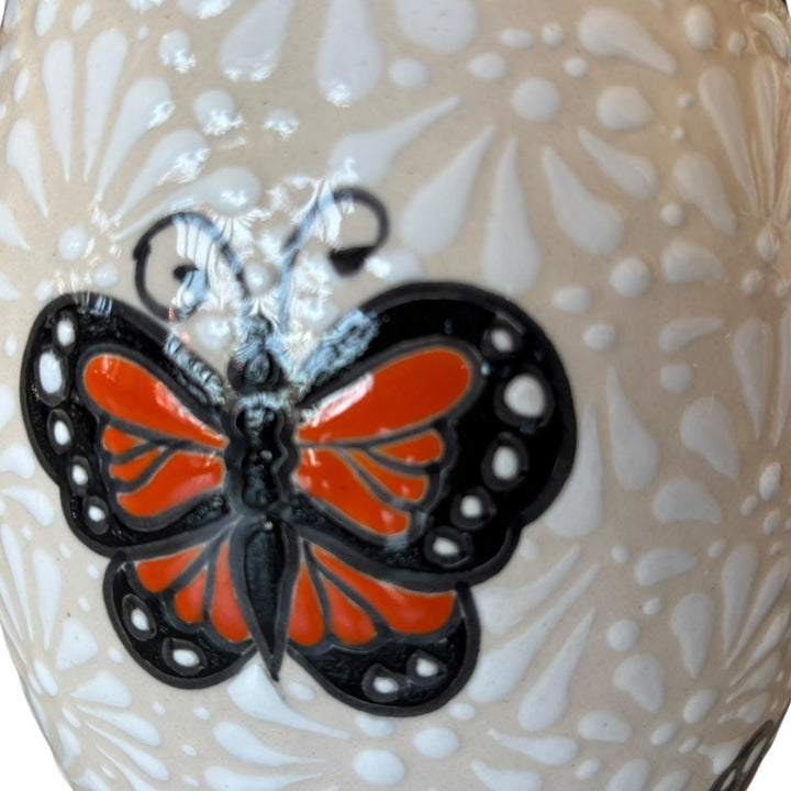 Hand Painted Ivory and White Monarch Butterfly Talavera Flower Vase (Cielito Lindo Inspired)