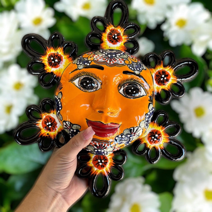 Hand Painted Mexican Talavera Orange Sun Wall Decor (Varying Design)