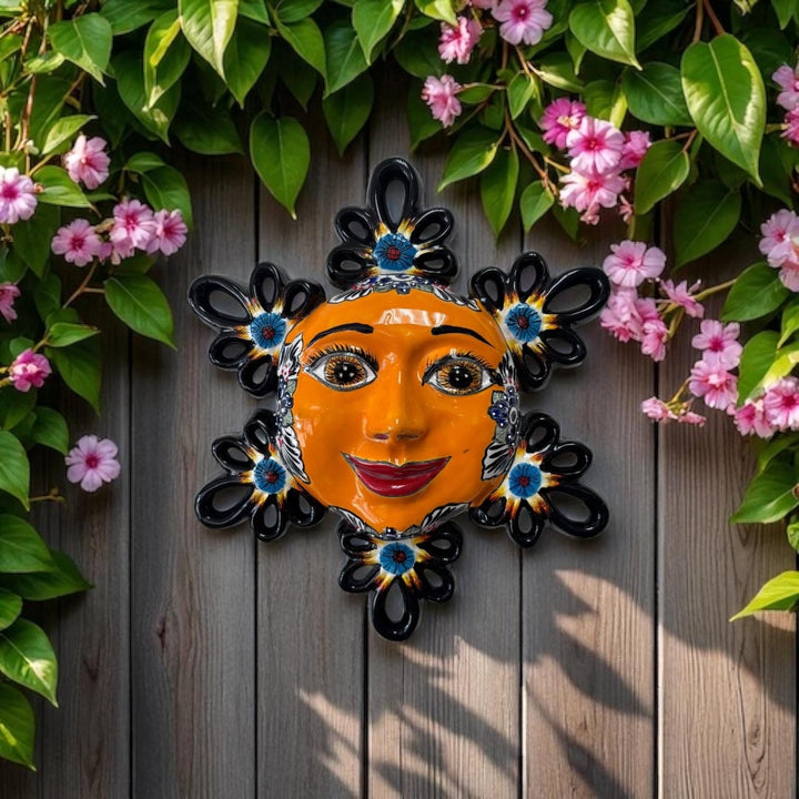 Hand Painted Mexican Talavera Orange Sun Wall Decor (Varying Design)