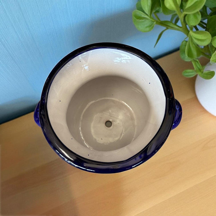 Beautiful Hand Painted Talavera Blue & White Butterfly Planter Pot with Handles (Varying Design)